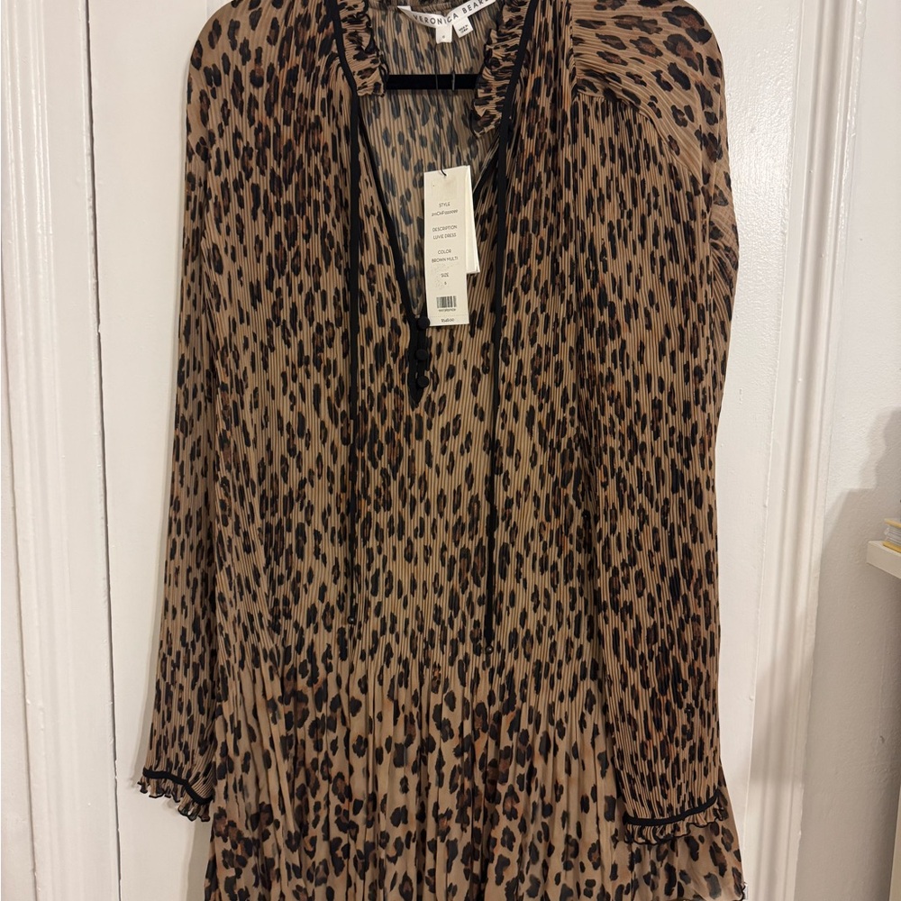 Veronica Beard Leopard Print Long Sleeve Dress